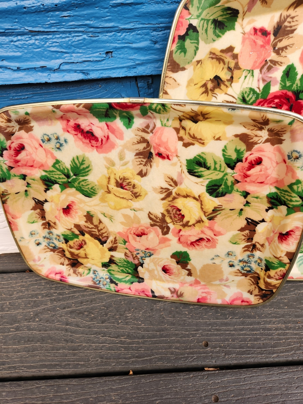 Floral Rectangular Serving Trays - Pink & Green Rose Pattern - Picture 2 of 8